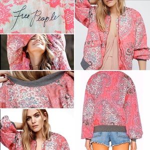 Free People Pink Paisley Floral Bomber Jacket 🌸